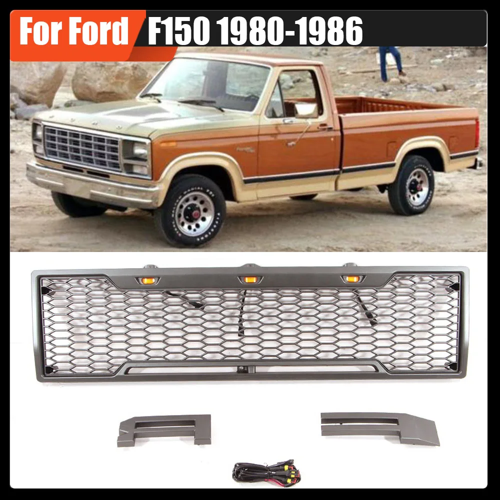 

For Ford F150 1980-1986 Auto Accessories Modified Front Hood Bumper Grille Conversion With LED Grille Raptor Style Racing Grills