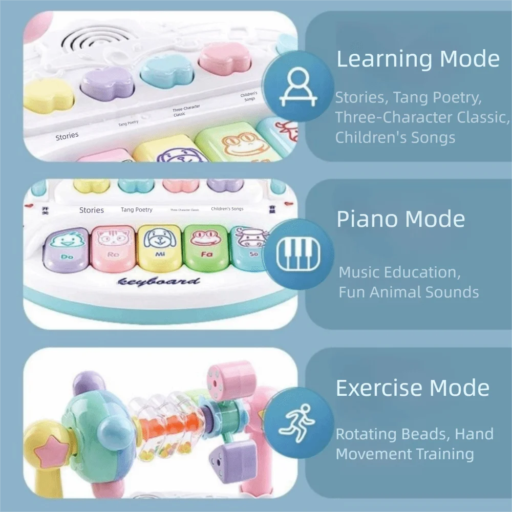 Interactive Baby Music ของเล่นเปียโนพร้อมแสงเสียงสัตว์เสียงหมุนเพลงเปียโน 5 คีย์คีย์บอร์ดเครื่องดนตรี