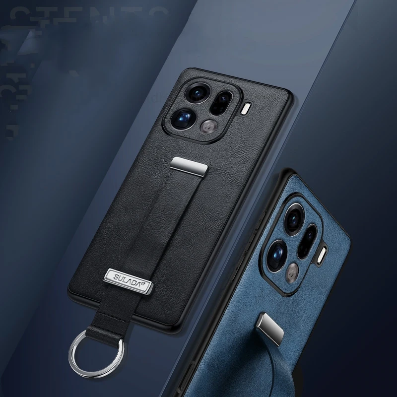 Luxury Leather Wristband Stand Phone Case For OPPO Find X9 Pro X8s Plus X7 Ultra X6 X9 Pro Metal Ring Holster Shockproof Cover