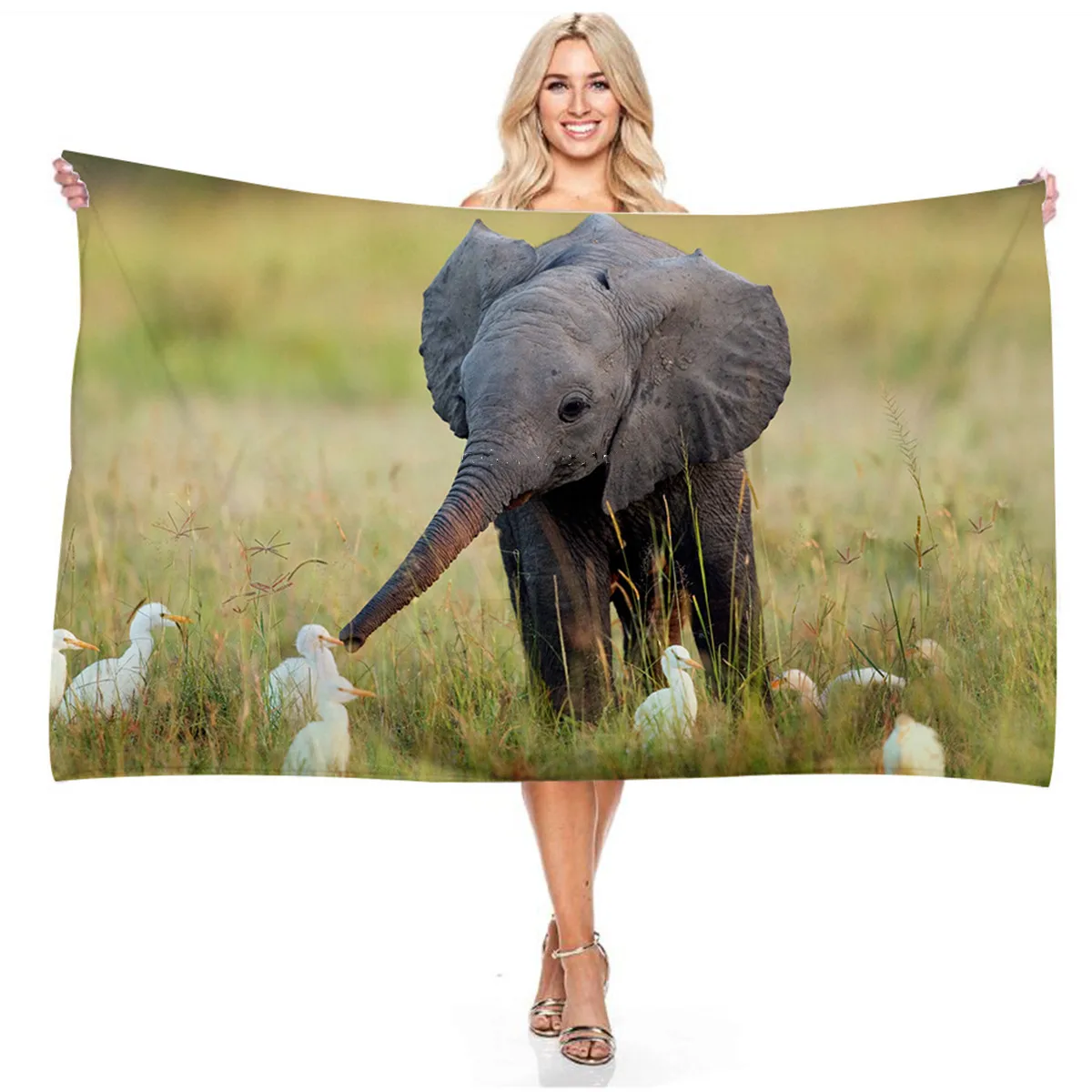 Wildlife Elephant Pattern Beach Towel Adult Children Microfiber Quick Drying Absorbent Portable Towel Home Decoration Women Men