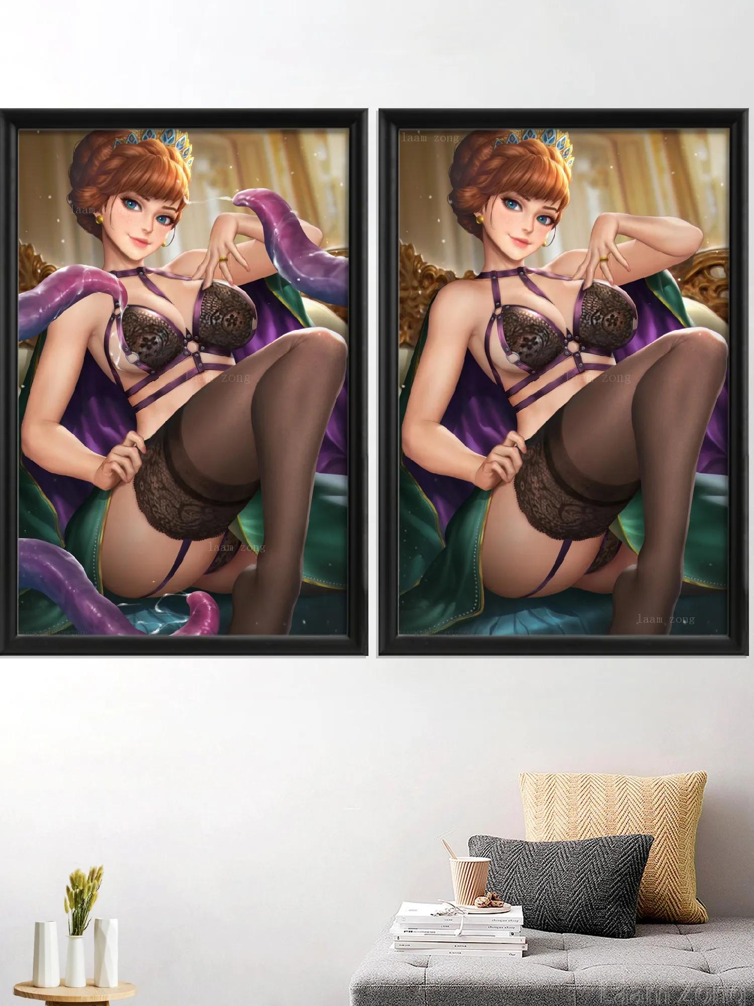 Anime Game Art-Poster for Home Decor, Elsa Cartoon, Anna, Sexy Nude Girl, Picture, Silk Prints, Living-Bedroom, Custom Wall