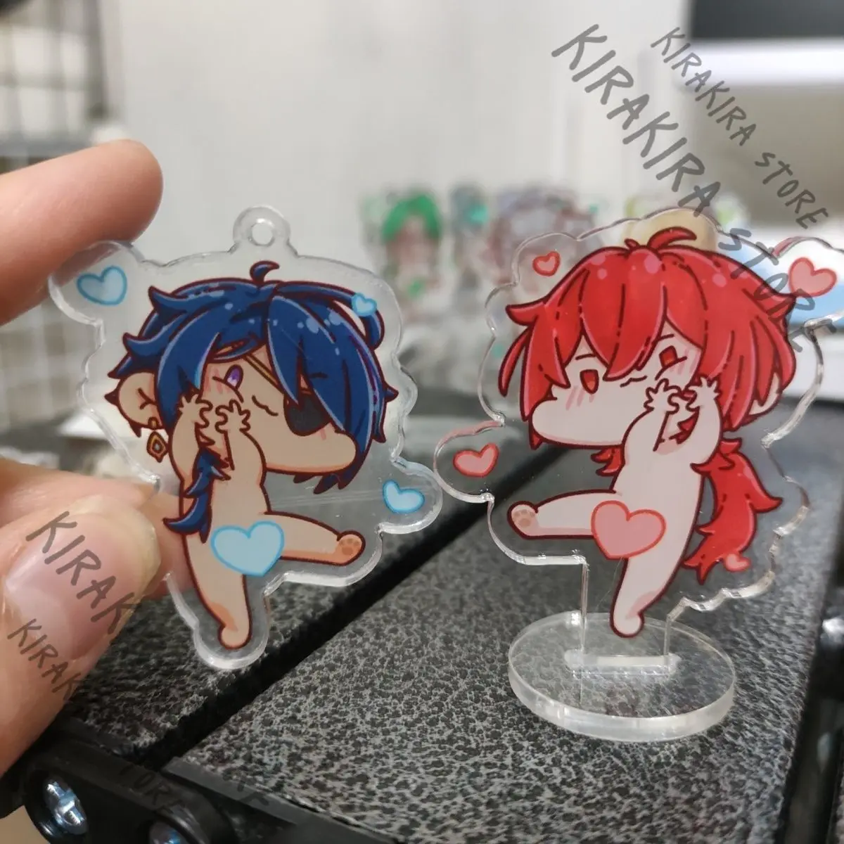 Genshin Impact Kamisato Ayato Neuvillette Standing Sign Acrylic Tartaglia Stand Plate Keychain Keyring Cosplay Ornaments 5cm