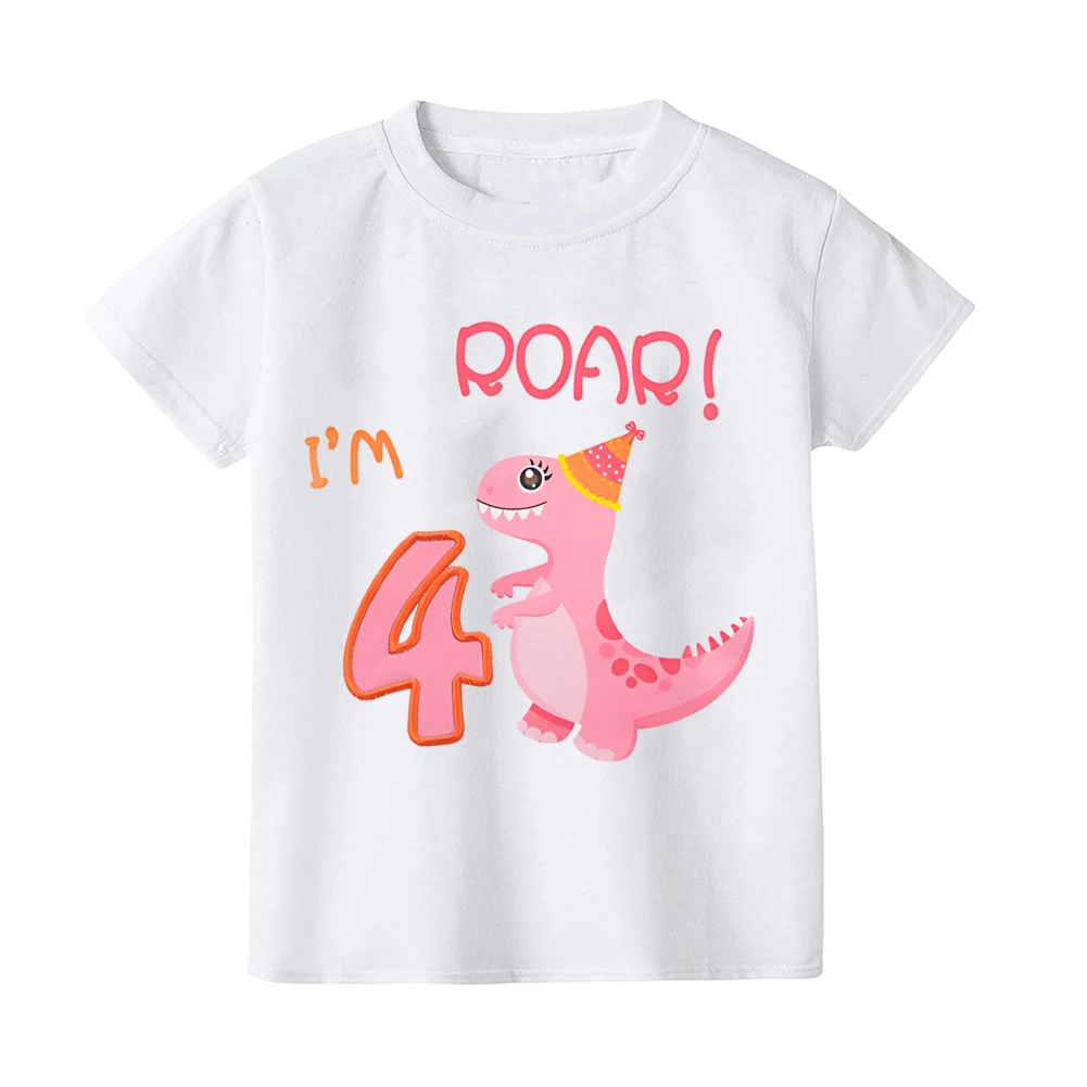 Toddler Baby Girls Birthday T-Shirt 1st 2nd 3rd 4th 5th Birthday Girl TShirt Dinosaur Party Tee Gift Toddler Short Sleeve Shirts