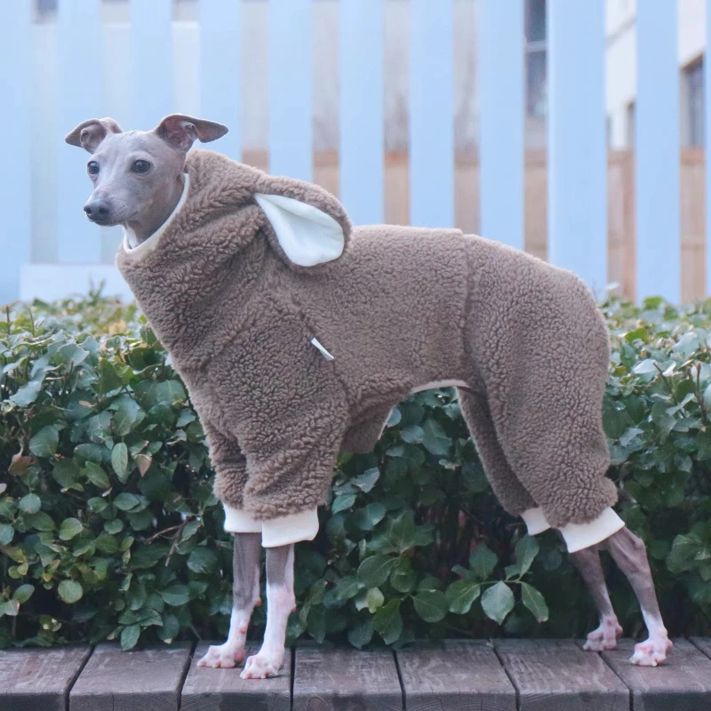 

Хлопковое пальто для собак борзая, зимняя шерсть ягненка, утолщенная четырехместная уиппет, мягкая теплая шапка с кроликом, комбинезон, одежда для собак, теплая одежда для отдыха