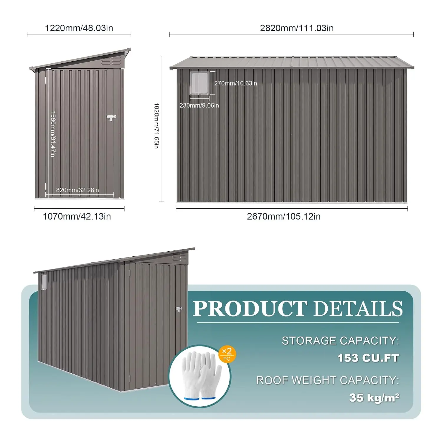 Galvanized Steel Outdoor Storage Shed Lockable Door & Window Waterproof Metal Tool Shed Garden Backyard Patio Lawn, Customized