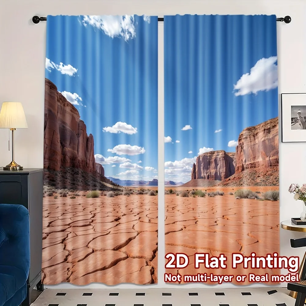 3D Desert Canyon Curtains, Red Rock Landscape Window Drapes, Nature Scenery Print, Blackout Fabric for Living Room Bedroom