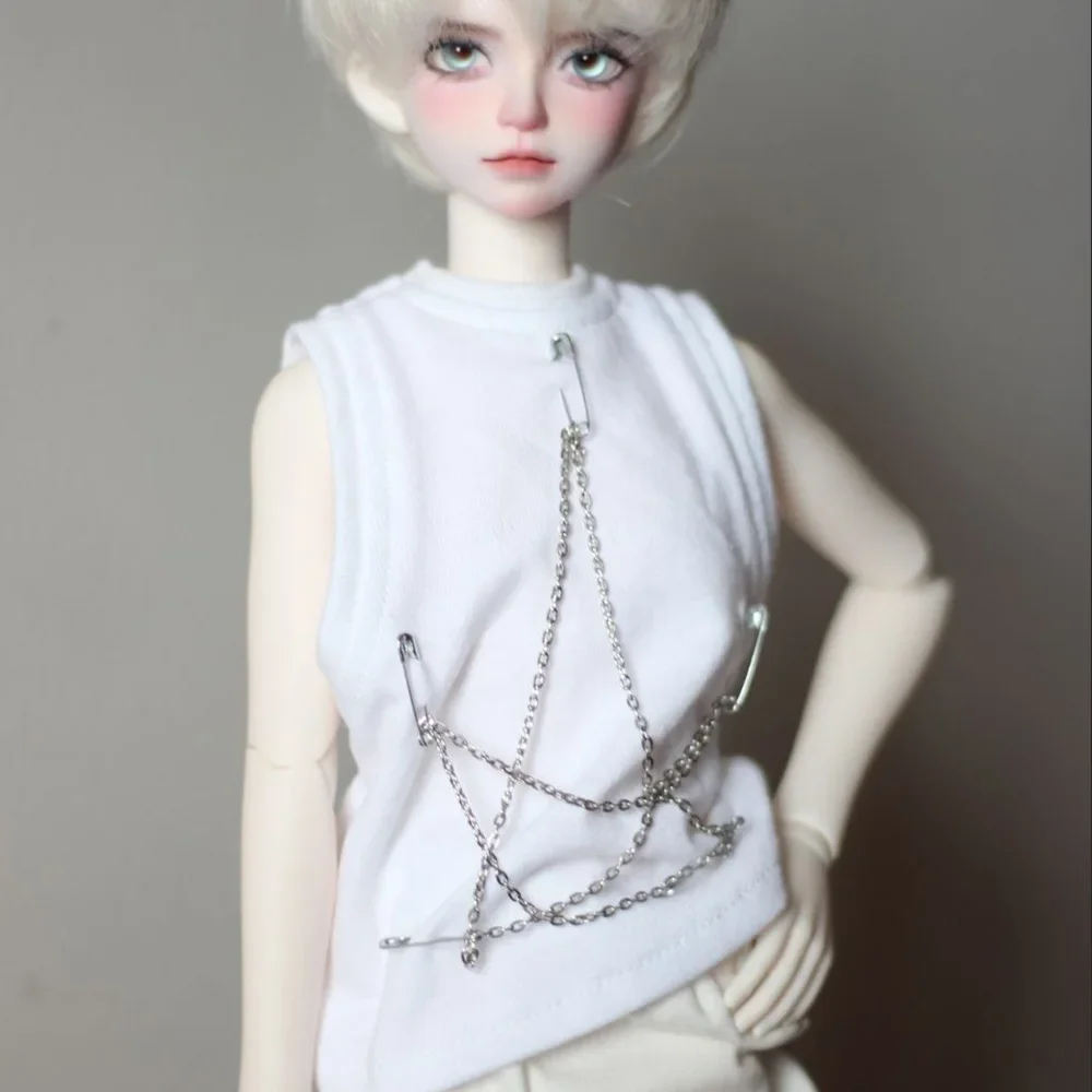 Doll's Clothes for 1/4 Male Female Bjd Doll Suit Hat Chain Sleeveless Vest Chain Pants Versatile Diy Girl Toys Doll Accessories