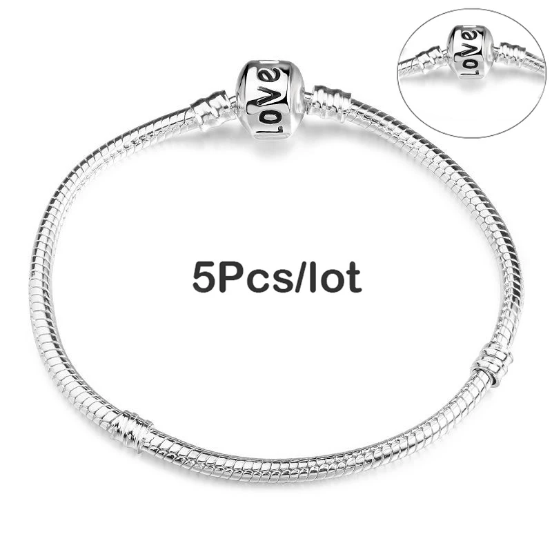 TOGORY 5pcs/lot Snake Chain Safety Clasp European Brand Bracelet Fit DIY Charm Bracelets & Bangles Jewelry For Women&Men Gift