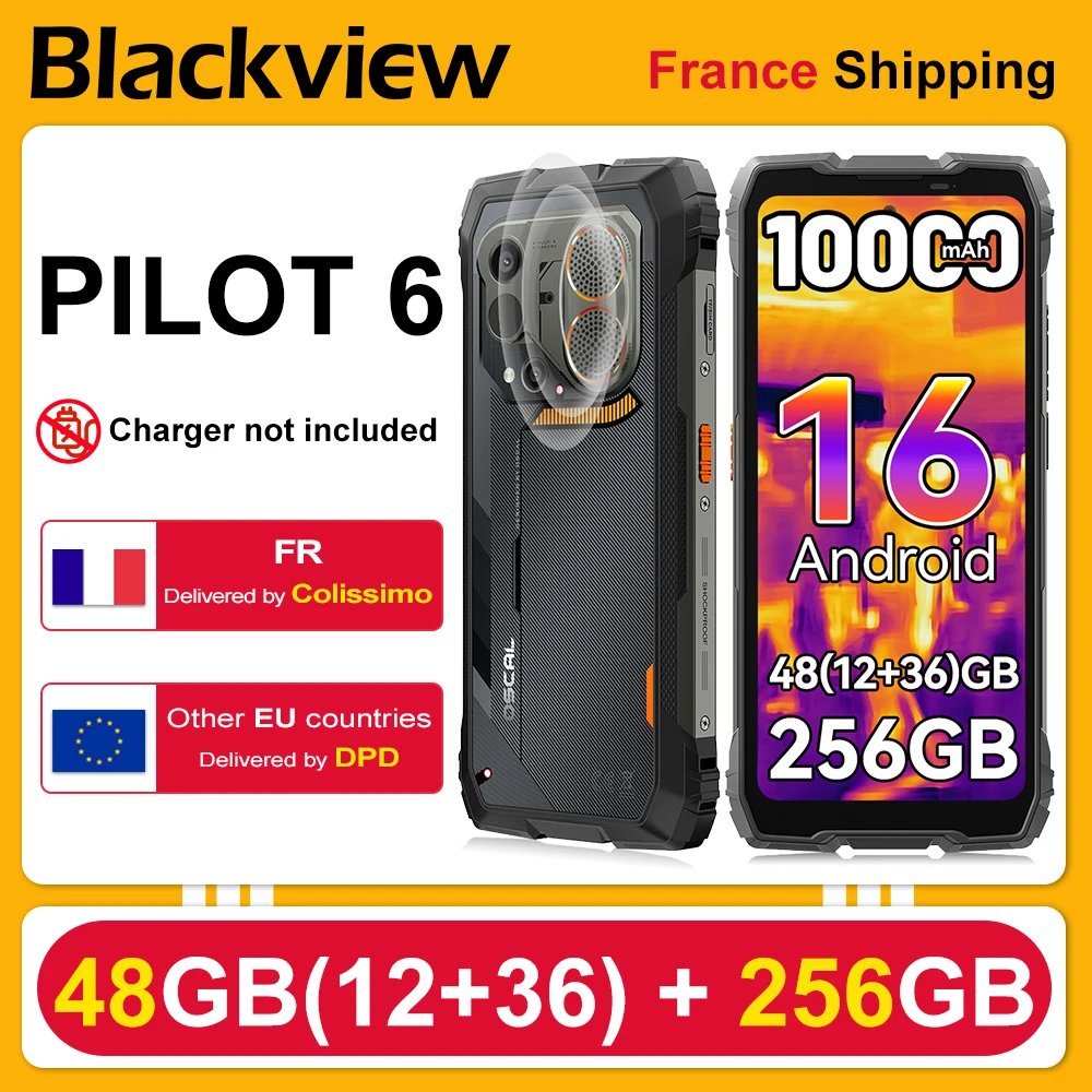 Smartphone robuste Blackview OSCAL PILOT 6, 48 Go (12+36) de RAM + 256 Go de ROM, MTK G100, 6,78 pouces, Android 16, batterie 10000 mAh, charge 27 W, NFC