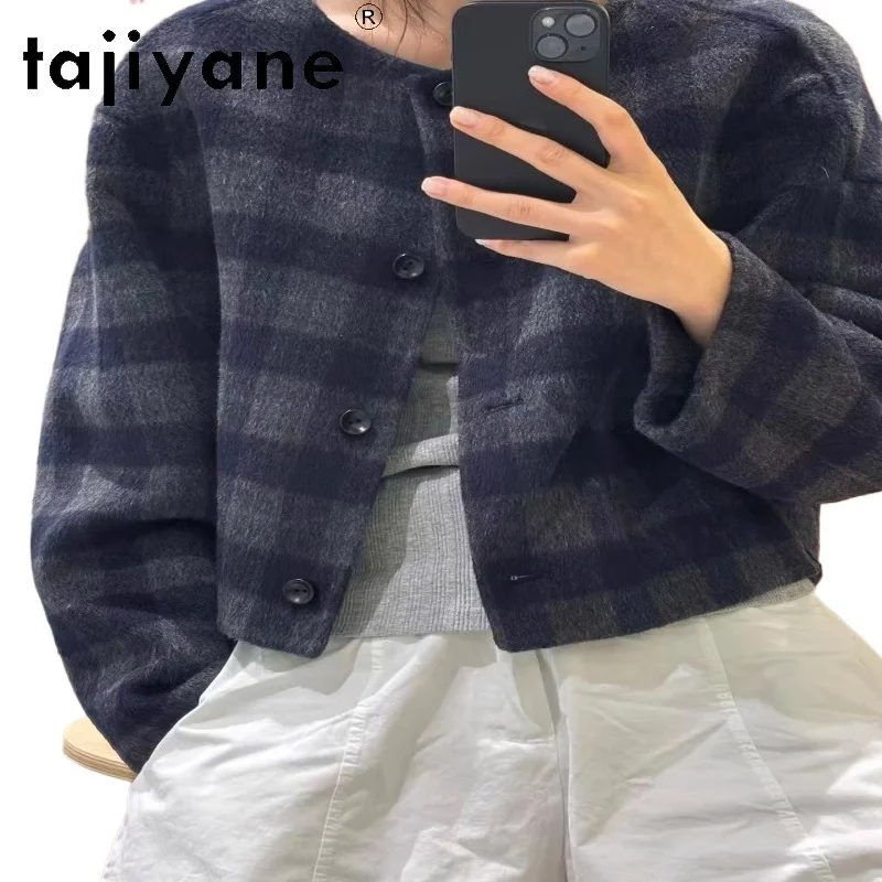 

TAJIYANE 100% Wool Coat Women Stylish Plaid Jacket Korean Style Short Ladies Outerwears Winter Clothes Woman 2025 пальто женское