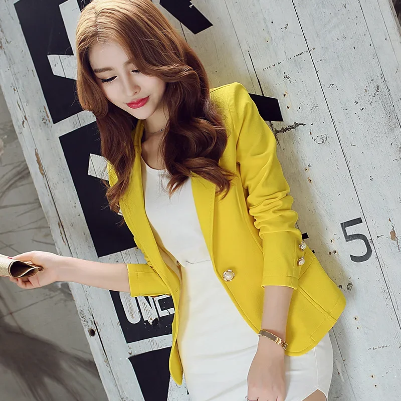 Spring Autumn One Button Black Coat Women Fashion Casual Women Blazer Figure Flattering Sli Long-Sleeved Suit Jacket Female