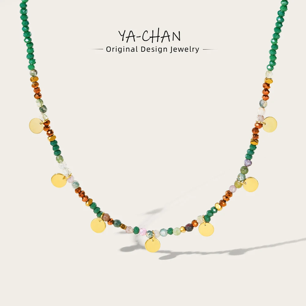 

YACHAN Bohemia Colorful Acrylic Beaded Necklace for Women Handmade Bead Stainless Steel Round Pendant Necklaces Trendy Jewelry