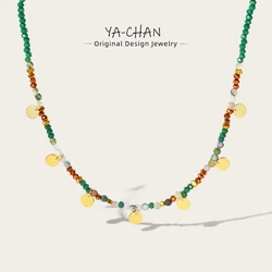 YACHAN Bohemia Colorful Acrylic Beaded Necklace for Women Handmade Bead Stainless Steel Round Pendant Necklaces Trendy Jewelry