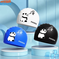 Panda Print Cartoon Silicone Swimming Cap for Men Women Enlarged Waterproof High Elasticity Swim Cap Swimming Pool Accessories