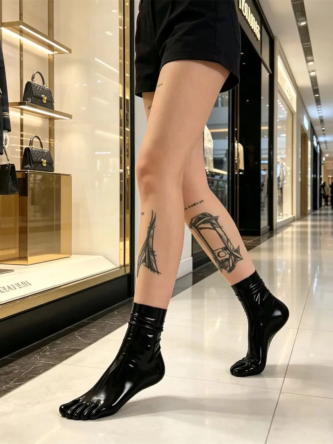 Latex Five Toe Rubber Short Socks Shiny Rubber Ankle Length Socks - Image 2