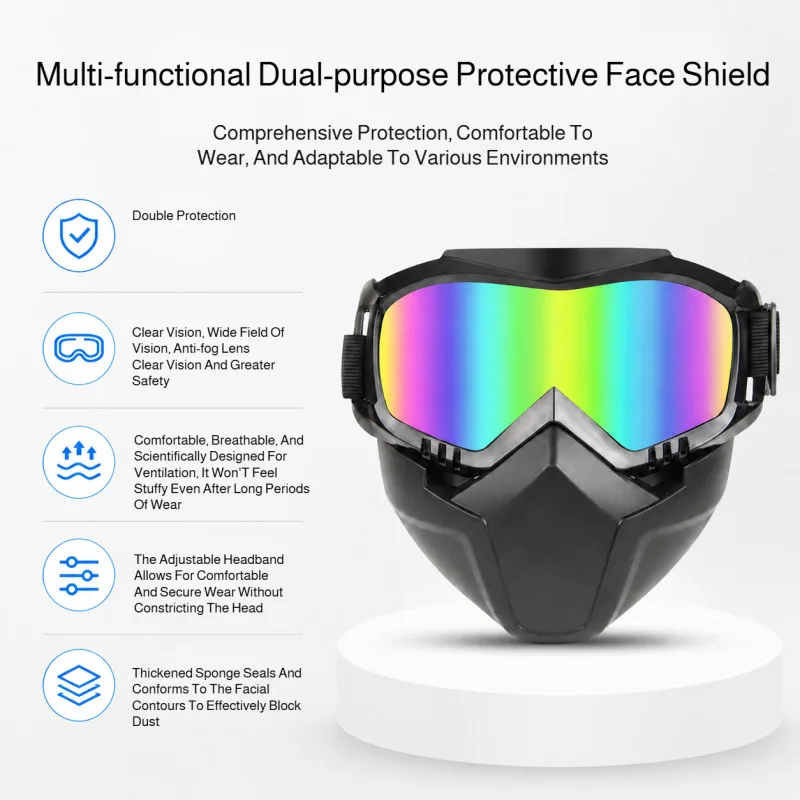 Adjustable Antifog Border Motorcycle Goggles Retro Face Shield Anti-Fog Windproof Outdoor Riding Breath-proof Windproof Mask