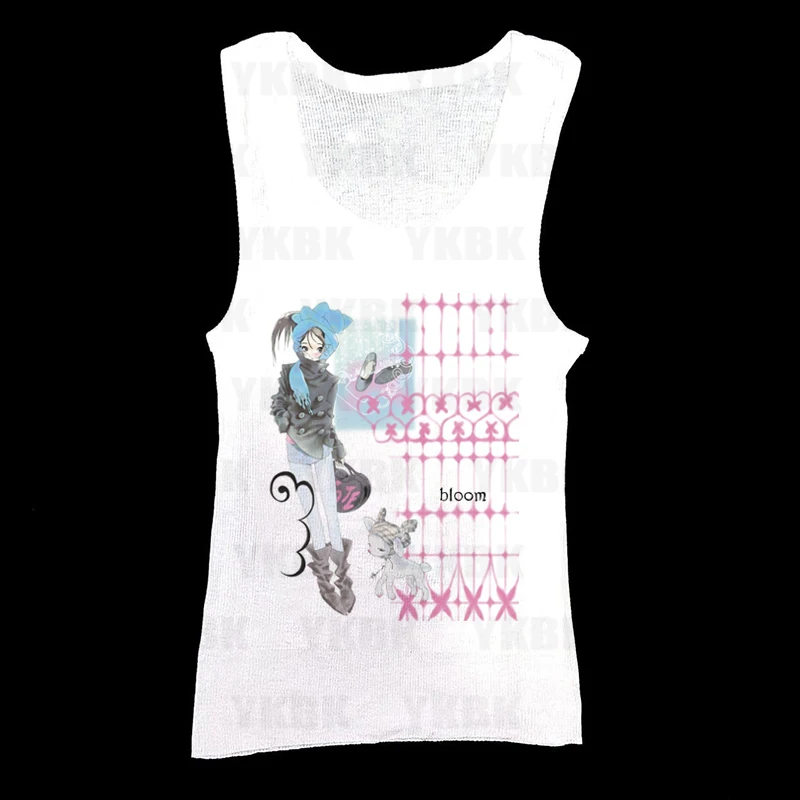 Vintage Sleeveless Tank Top Letters Summer Print Anime Crop top Sleeveless Slim Streetwear Punk Y2K Baby Tee Short Sleeve Casual