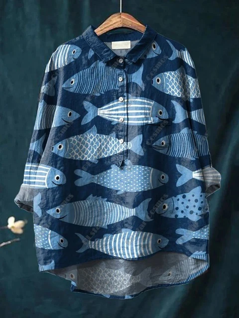 Nuevos estampados de animales florales retro y lindos impresos en 3D para damas entretenidos, informales y sueltos con botones para la moda de las señoras