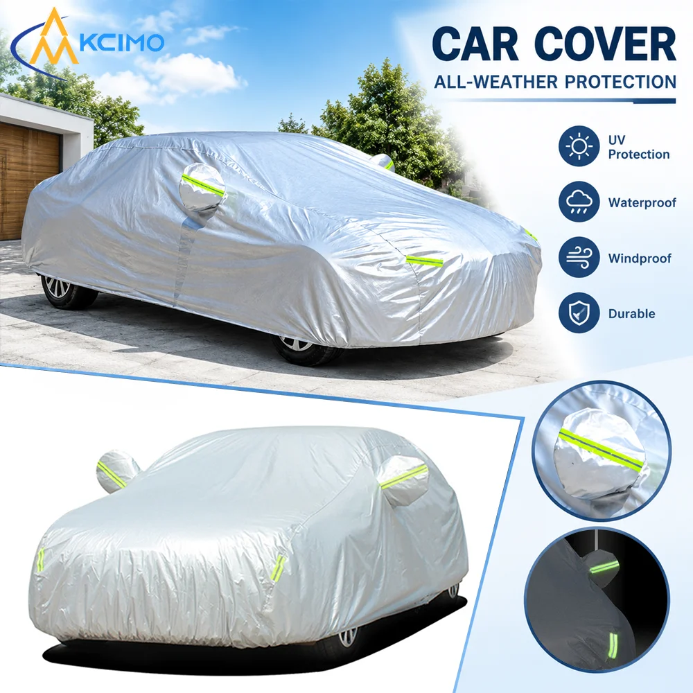 190T Silver Plated Full Vehicle Cover, Outdoor UV Protection Car Shell, Dustproof All-Weather Auto Exterior Shield