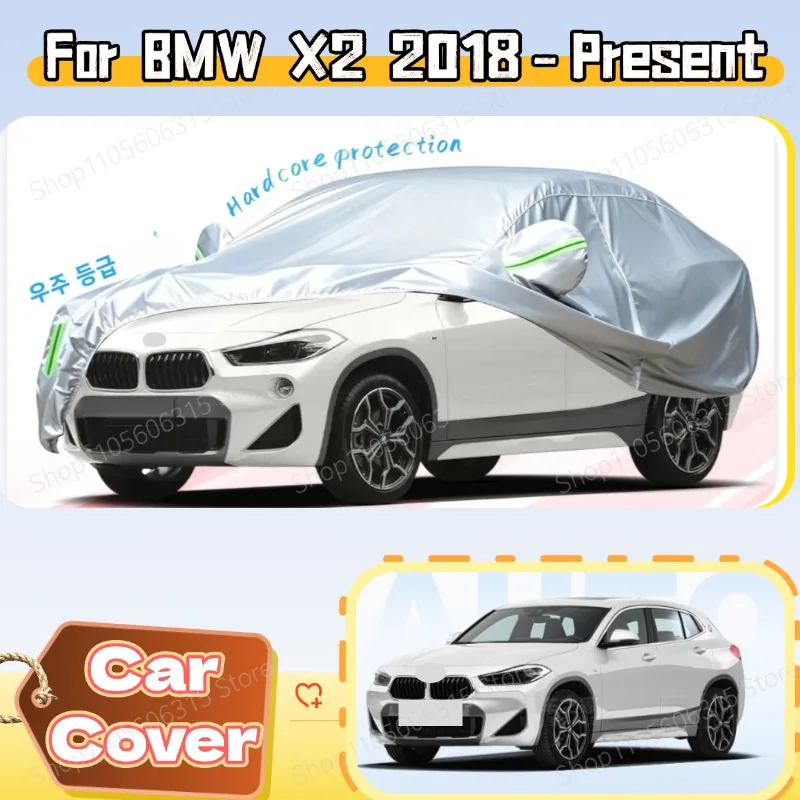 For BMW X2 2018-Present Custom Fit Full Car Cover Silver Coated Fabric Side Zipper Access UV Sun Dust Protection3