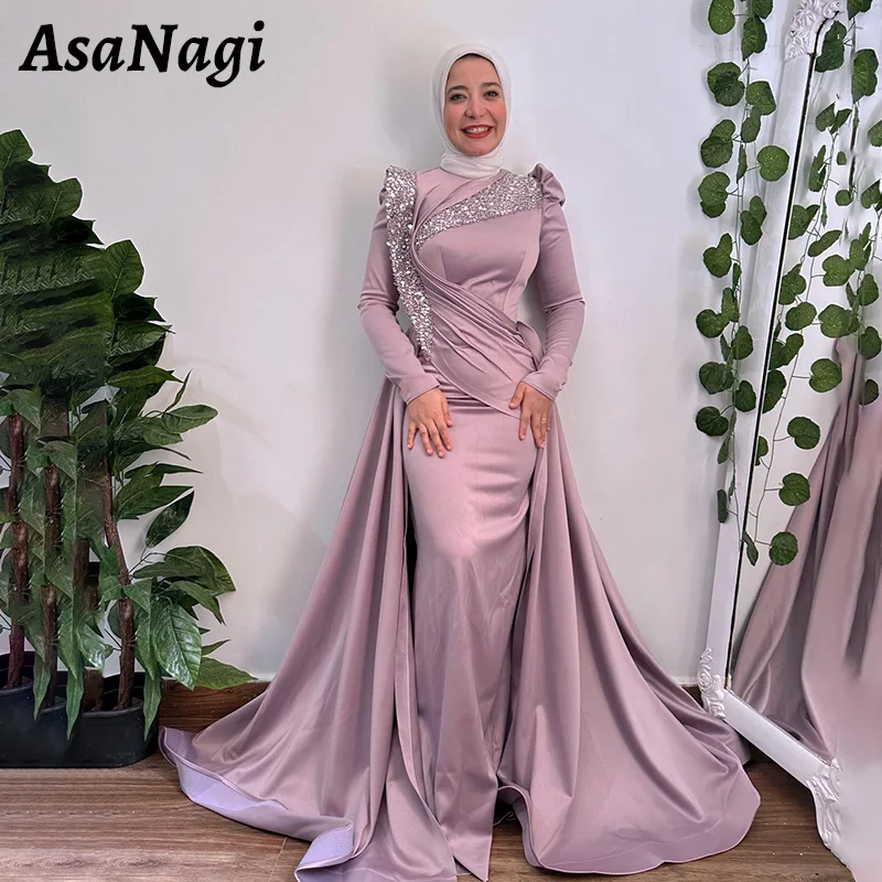 

AsaNagi Elegant Mermaid Prom Gowns Women's O Neck Sequin Party Evening Gown Floor Length Saudi Muslim Formal Occasion Dress 2025