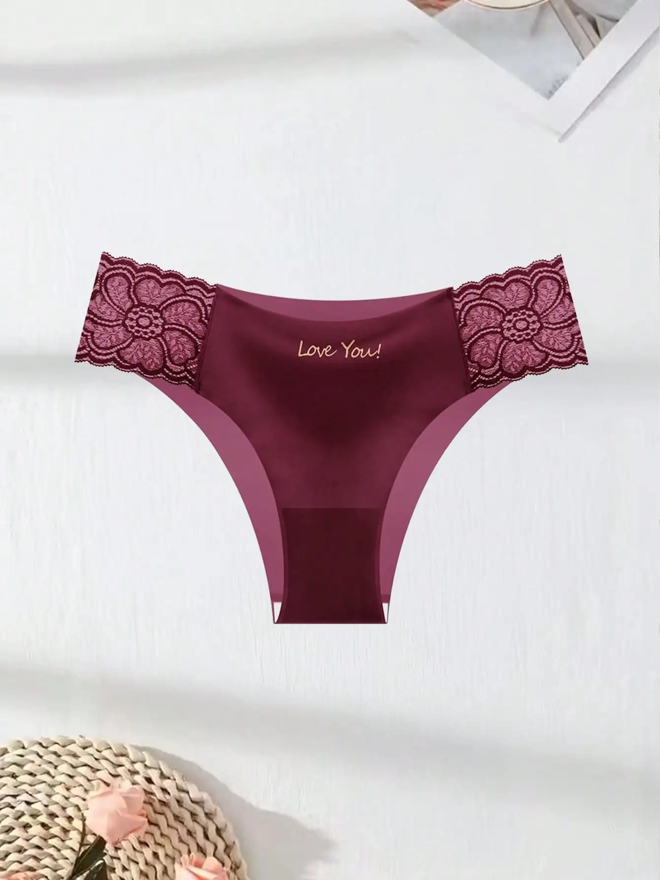 5-piece sexy lace-stitched ice silk women's underwear, high-elasticity hip-lifting seamless mid-waist women's triangle pants
