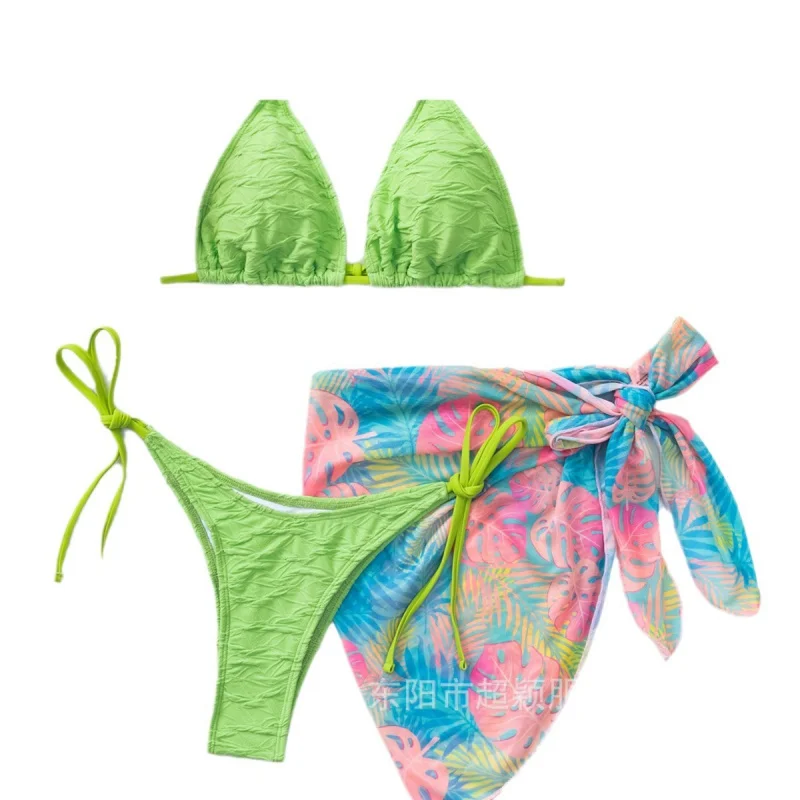 Tropical Print Vacation Style Sexy Hot-Selling Bikini Hot-Selling Triangle Cup Three-Piece Bikini Set