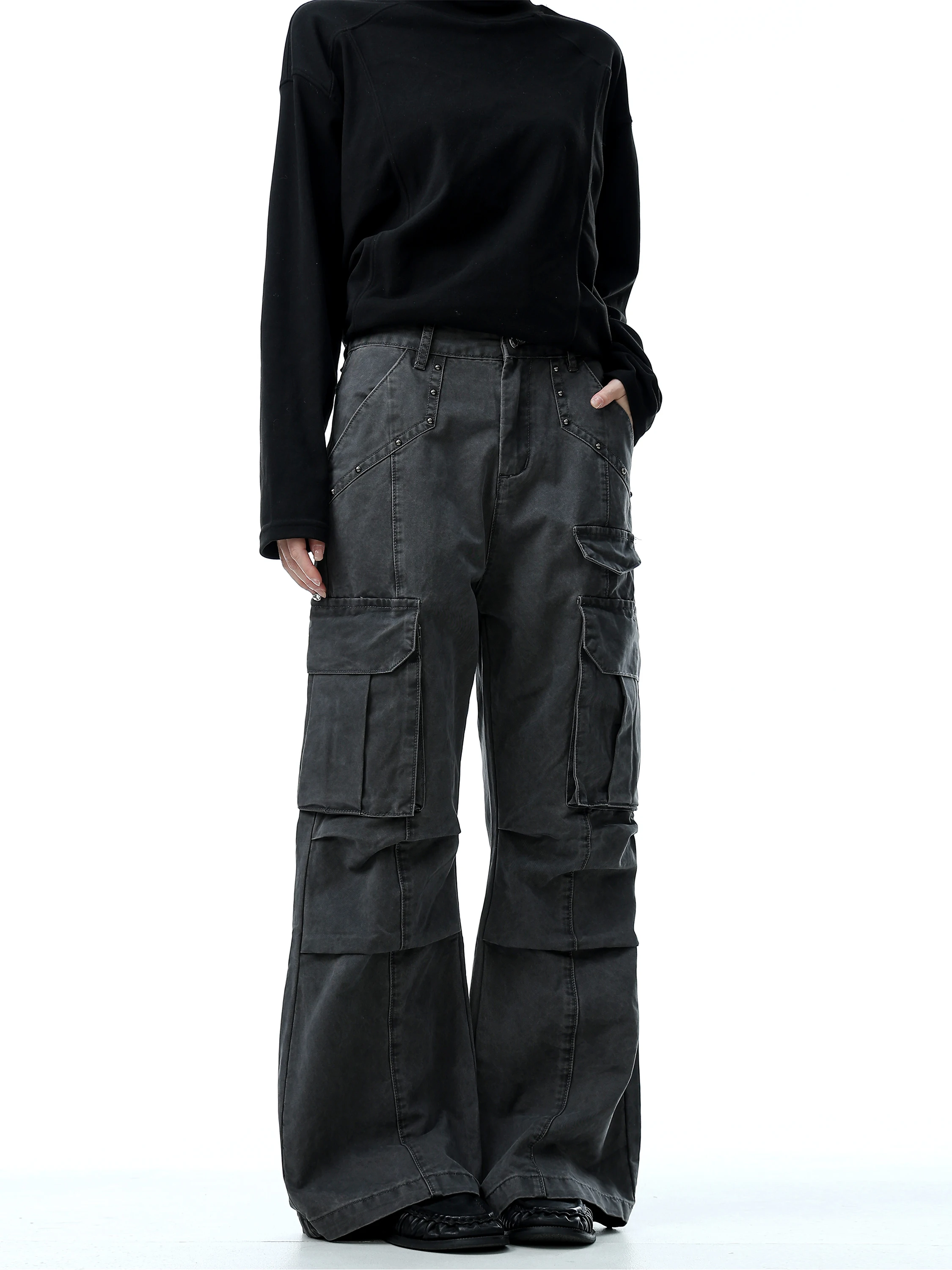 

Джинсы унисекс OEOT в американском ретро-стиле с заклепками, плотные, свободного прямого кроя, в стиле рабочей одежды, для уличной моды, с эффектом стройности