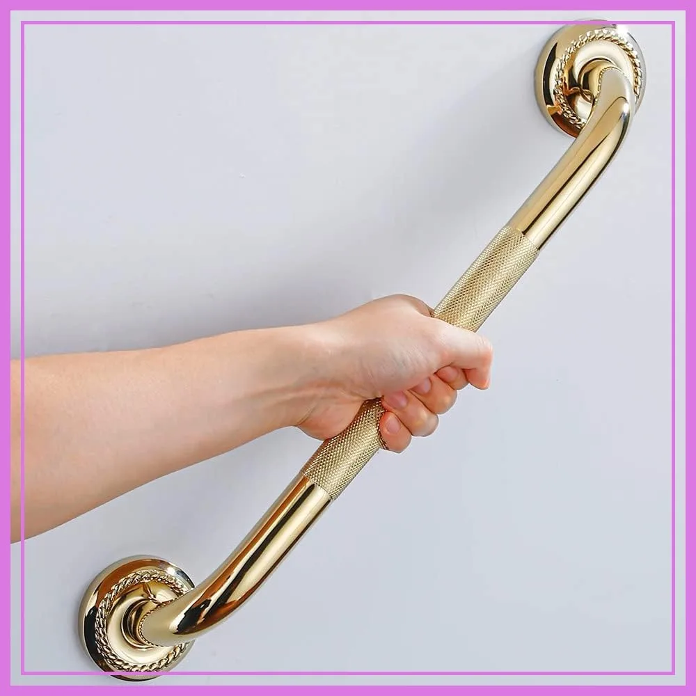 

Textured Shower Grab Bar, 24-Inch Bathroom Support Rail, Anti-Slip Safety Armrest Hand Rail, Polished Gold Finish