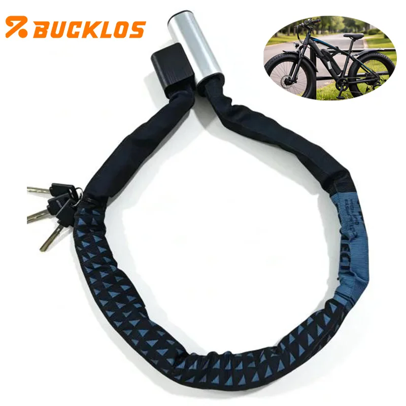 BUCKLOS 1M Bike Chain Lock Portable Anti-theft MTB Road Bike Safety Scooter Locks Safety Stable Cycling Padlock with 3 Keys