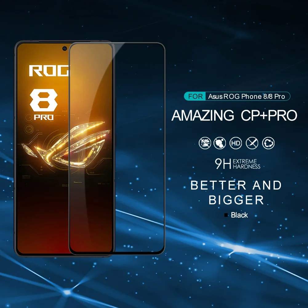 NILLKIN CP+Pro واقي شاشة من الزجاج المقوى لهاتف Asus ROG Phone 8، 8 Pro، طبقة مغطاة بالكامل، 0.33 مم، 2.5D، حماية 9H