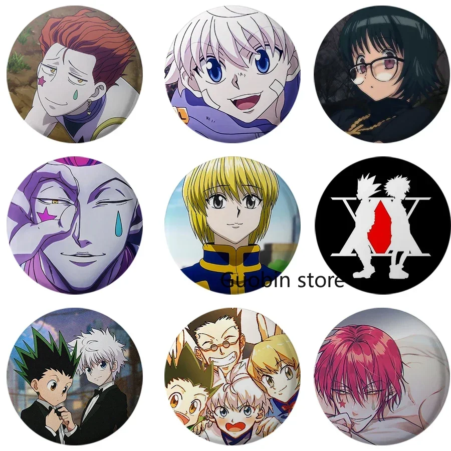 58mm Anime Hunter X Hunter Acrylic Badges Lapel Pin Anime Cartoon Figure Brooches Backpack Clothing Accessories Fans Collection