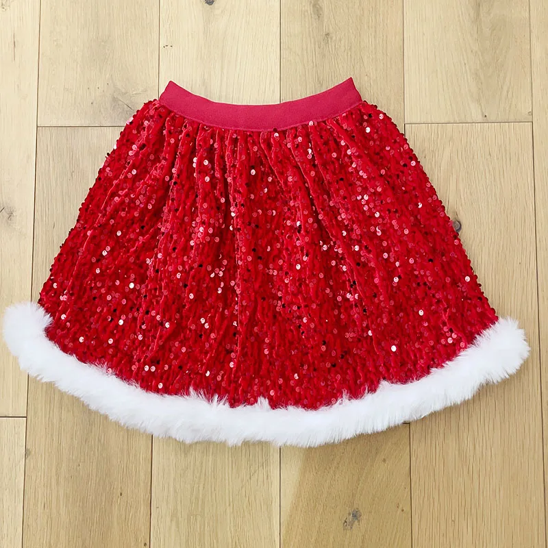 High-end red sequined Christmas dress girls party tutu skirt