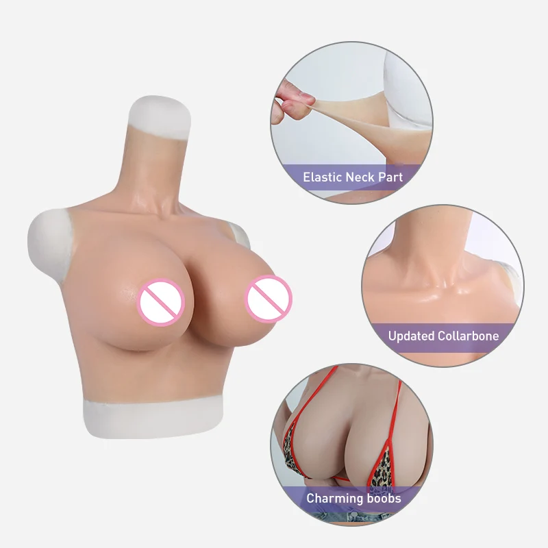 Roanyer Realistic H Cup Silicone Breast Forms for Crossdresser Costumes Drag Queen Fake Boobs Trans Body Suit Tits Shemale Pussy