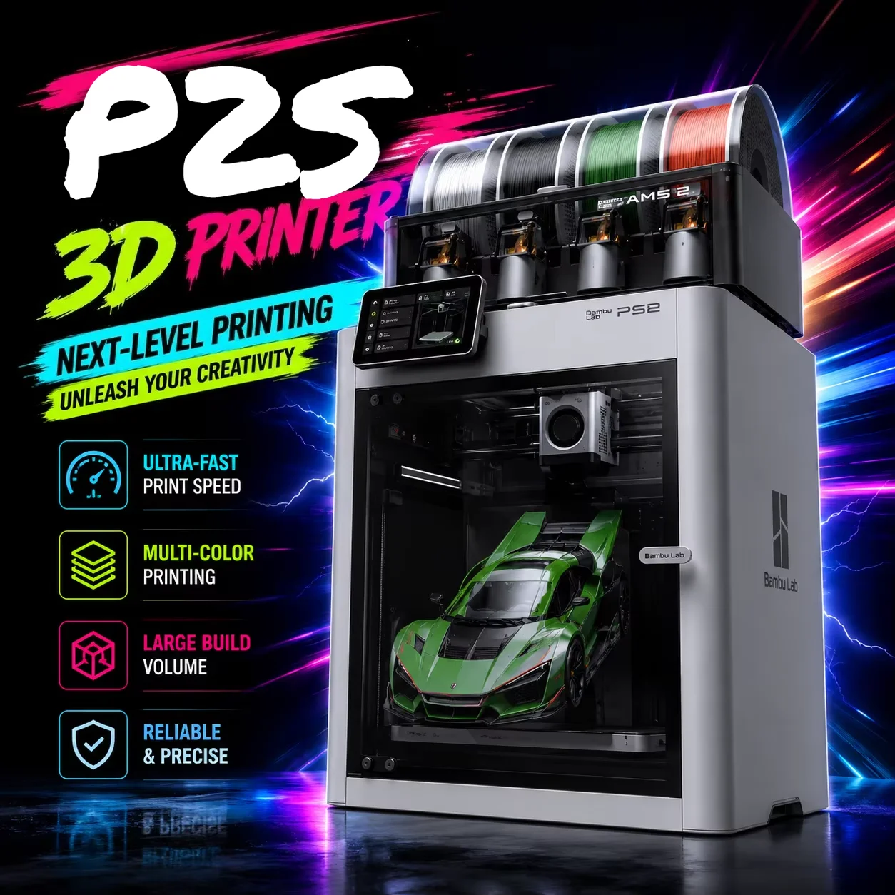P2S 3D Printing Machine FDM Educational Home Automatic Desktop Multi-Color 3D Monitoring Drying P1S Upgrade
