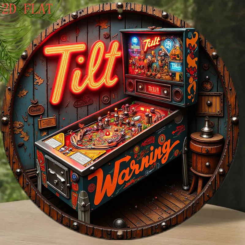 20cm Neon Tilt Warning Pinball Machine Wall Sign Vintage Round Aluminum Non-Luminous Gift