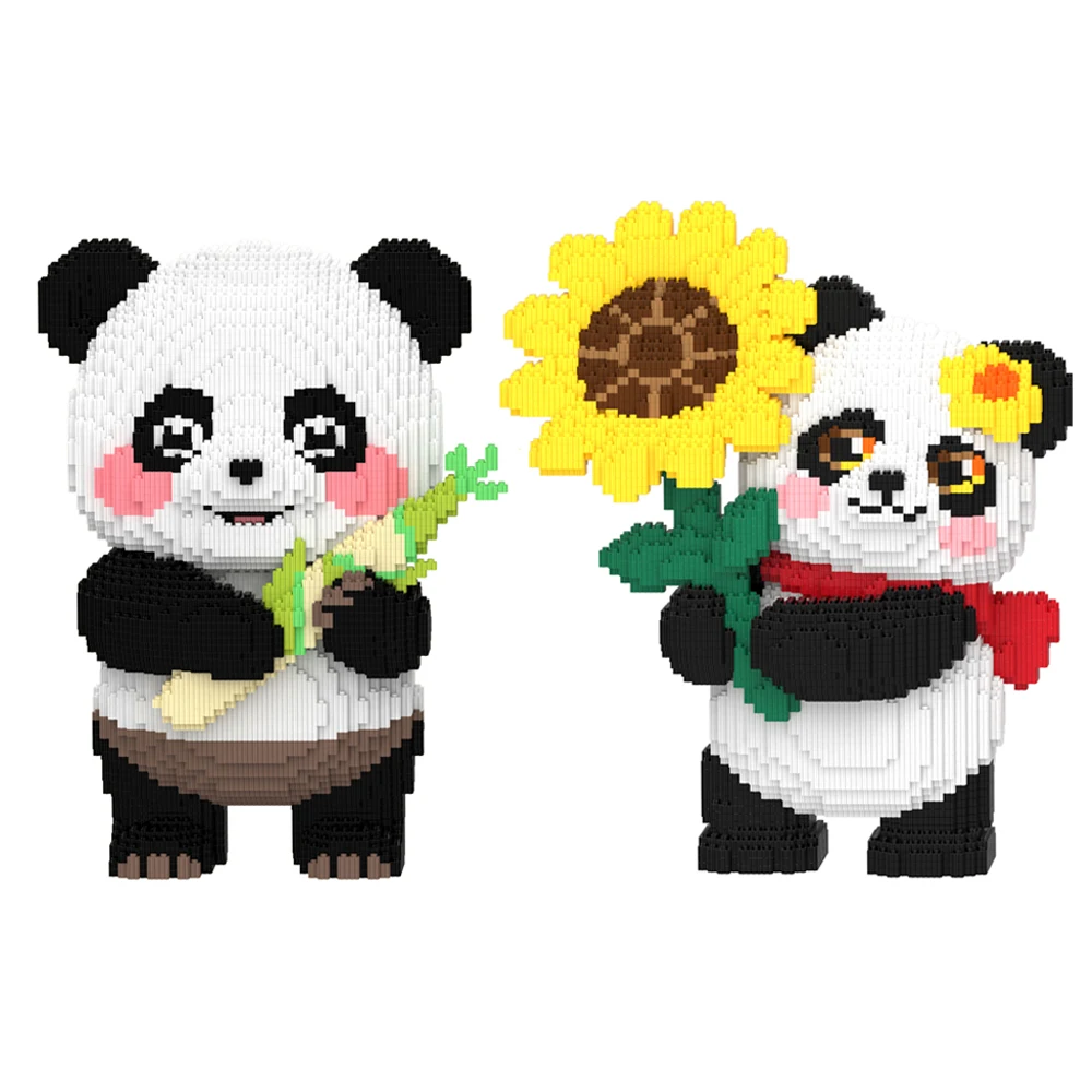 Funny Animal Sunflower Panda Building Blocks Bamboo Panda Bear Connection Diamond Bricks Figure Toys for Home Decoration
