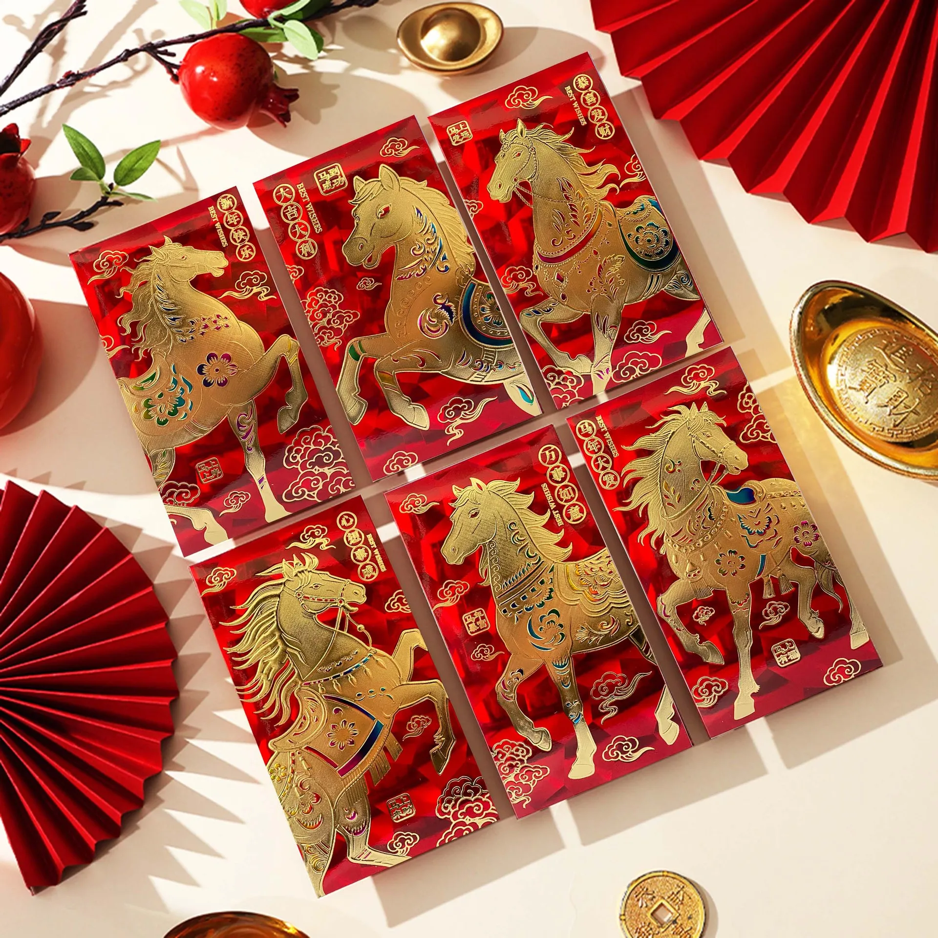 6 Pcs Creative Bronzing Red Envelope 2026 Thicked New Year's Lucky Money Bag Spring Festival Hongbao Birthday Lucky Money Pouch