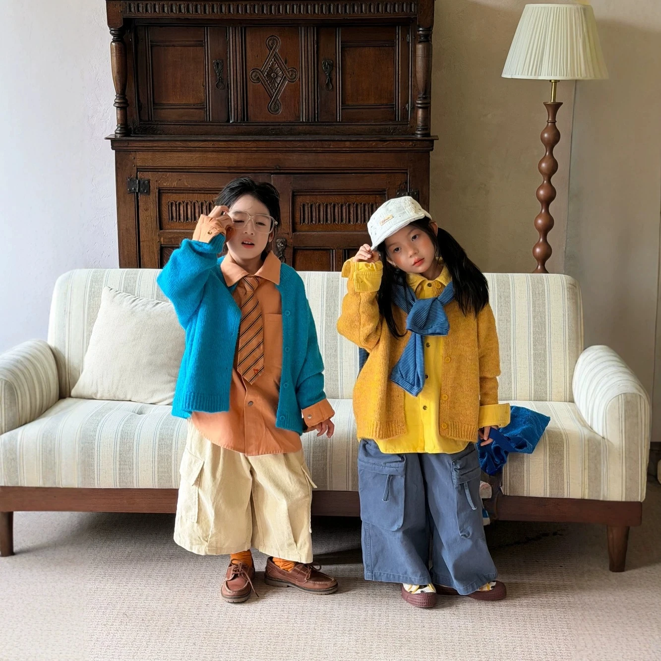 2026 New Outfit Kids Sweater 2026 Fall Boys Girls Korean Solid Casual Knitwear Kids Round Neck Knit Jacket
