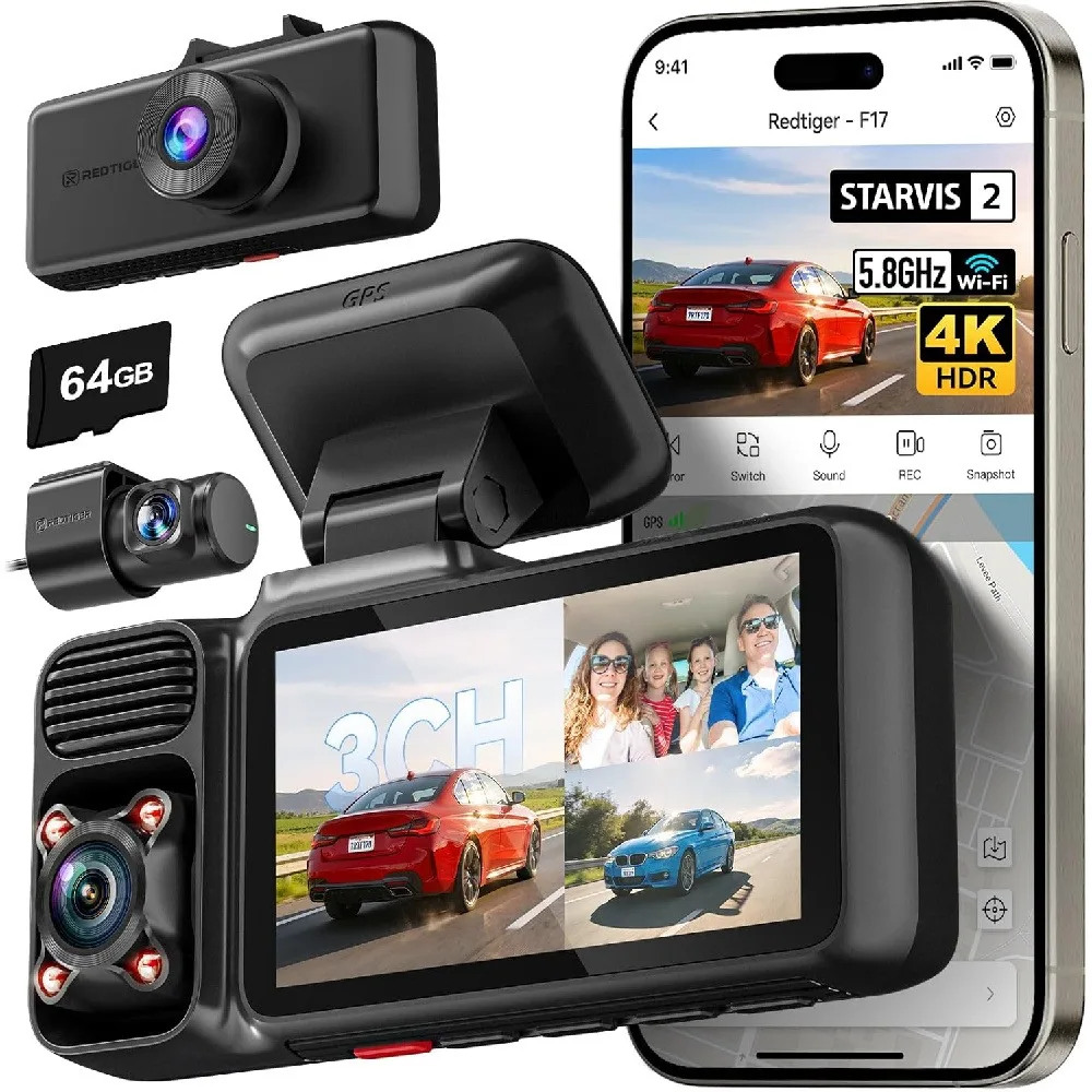 4K Camfront Rear Left and Right Car Cameras WiFi Built-in GPS Gravity Sensor 24H Parking Mode Parking Monitoring IR Night Vision