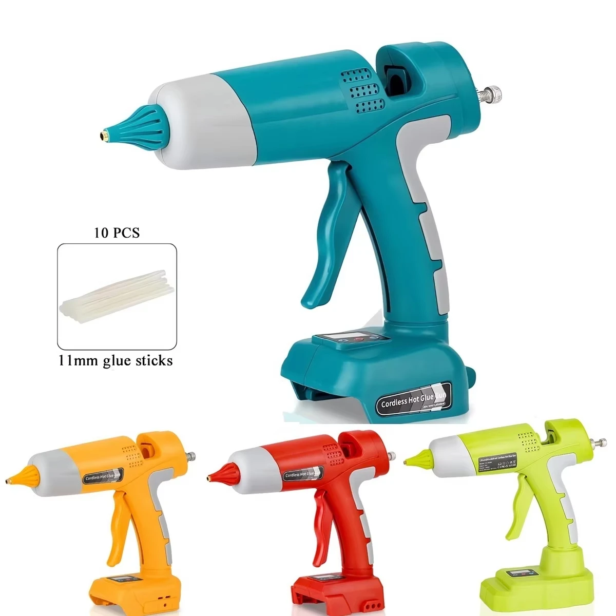 Cordless Hot Melt Glue Gun with 11mm Glue Sticks for Makita/Dewalt/Milwaukee/Bosch/Ryobi 18V Li-ion Battery