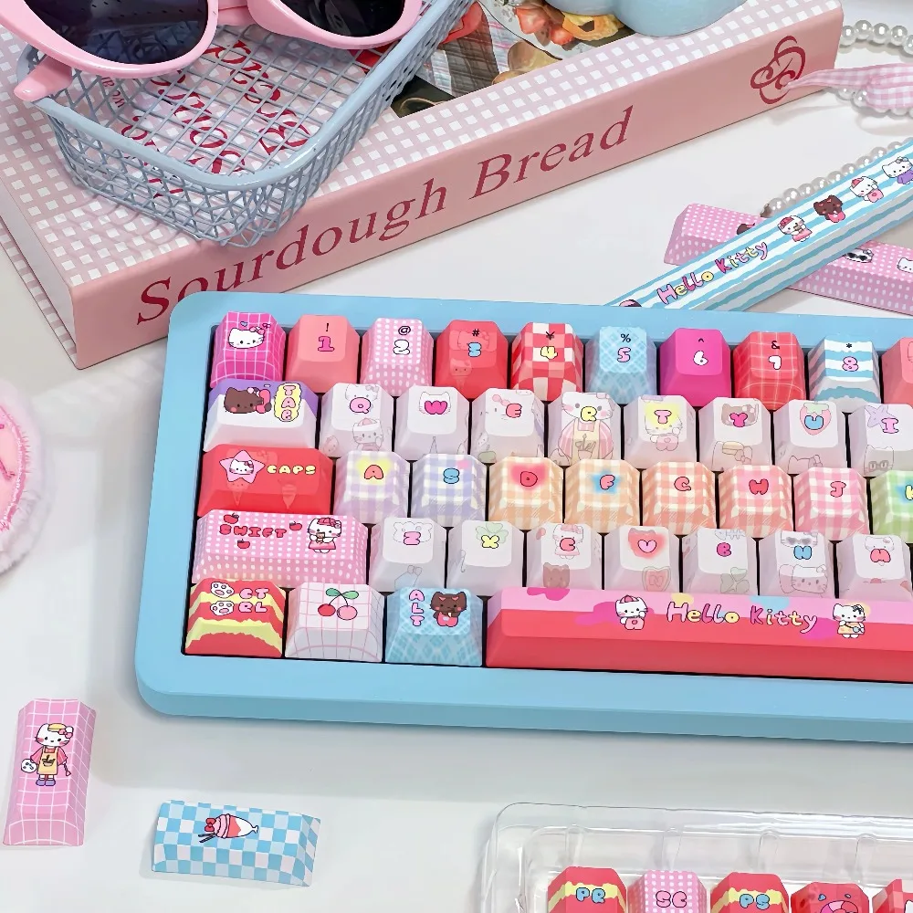 MAIMOOO Meow Keycaps Kitty Cute Pink Key Cap Cherry MOA 134keys PBT Material Thermal Sublimation Process