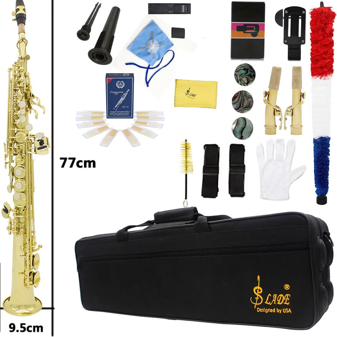 

SLADE Soprano Saxophone Bb Adjustment Golden Brass Saxofon Woodwind Musical Instrument with Saxophone Accessories