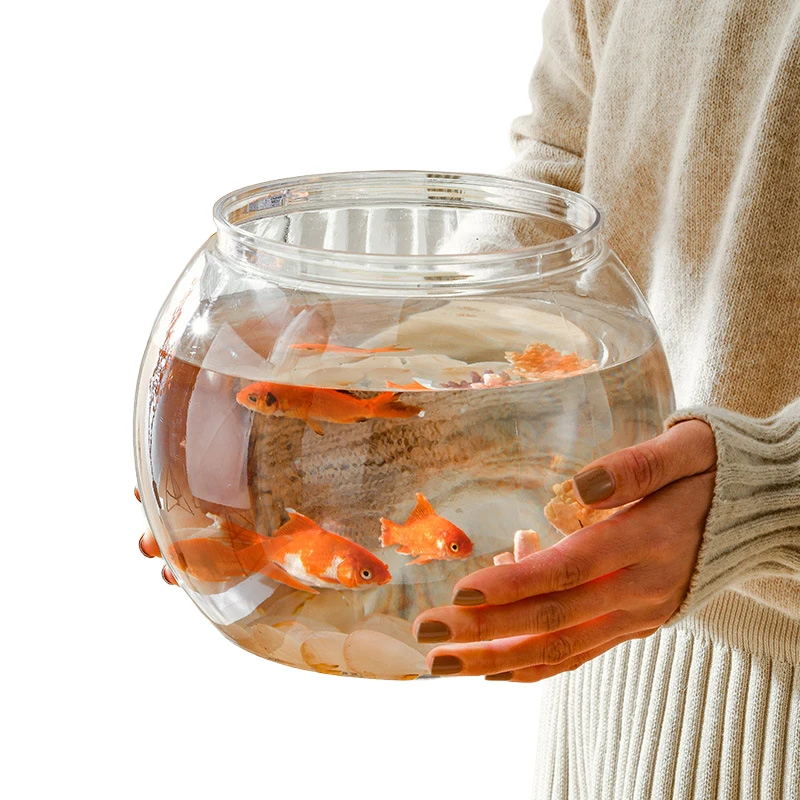 Luxury Transparent Round Fish Tank Portable Small Plastic Fish Bowl Desktop Aquarium Bowl Light for Home Office Decoration