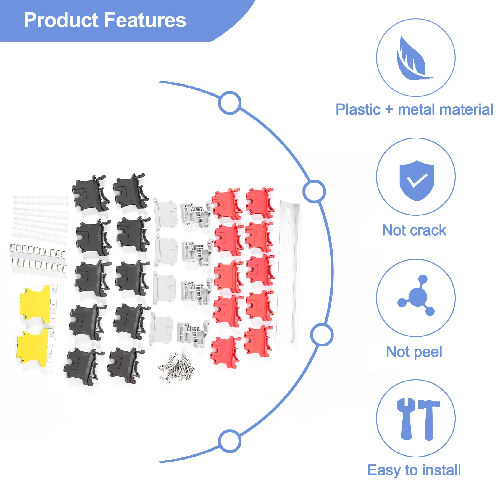 Клеммные колодки на DIN-рейку, клеммные колодки, заземляющие блоки, алюминиевая рейка, концевые кронштейны, наконечники, наборы перемычек