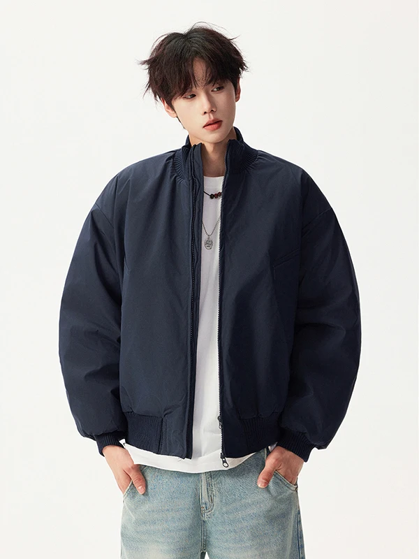 

Thiened ort Cotton Jaet Men's Winter Warm Windproof Stand Collar Workwear Coat Regular Sve Length Pure Color Polyest...