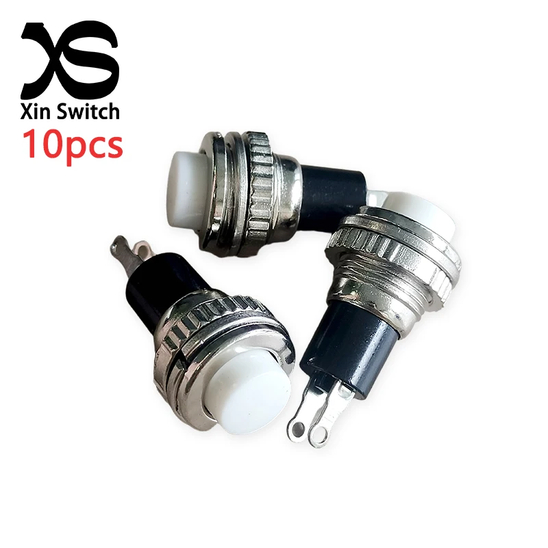 10 Stück DS-316 10 mm Weißer Runder Selbstrückstellender Netzschalter 2-Pin 0,5 A 250 V AC mit Mutterbefestigung für Türklingel-Druckschalter – Detail 1
