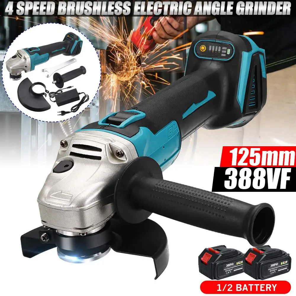 Drillpro 125MM Brushless Angle Grinder 4 Speed Cordless Cutting Polishing Machine Woodworking Power Tool For Makita 18V Battery