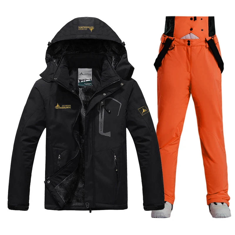 New Hot Winter Ski Suit For Men Waterproof Keep Warm Snow Fleece Jacket Pants Windproof Mountain Snowboard Wear Set Plus Size