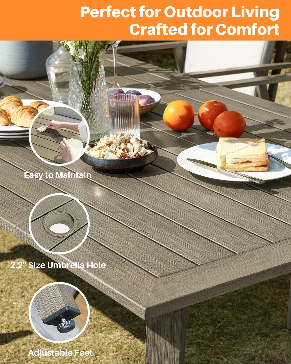 8-مقعد جميع الأحوال الجوية مزرعة فناء الطعام مجموعة 9 قطع طاولة حديقة خارجية مع كراسي دوارة بفتحة مظلة لمدارس الفنادق